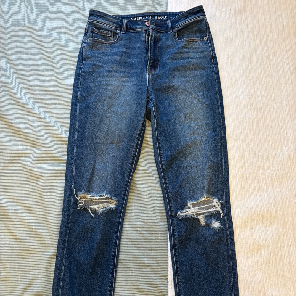 American Eagle Outfitters Women's Dark Blue Ripped Skinny Jeans